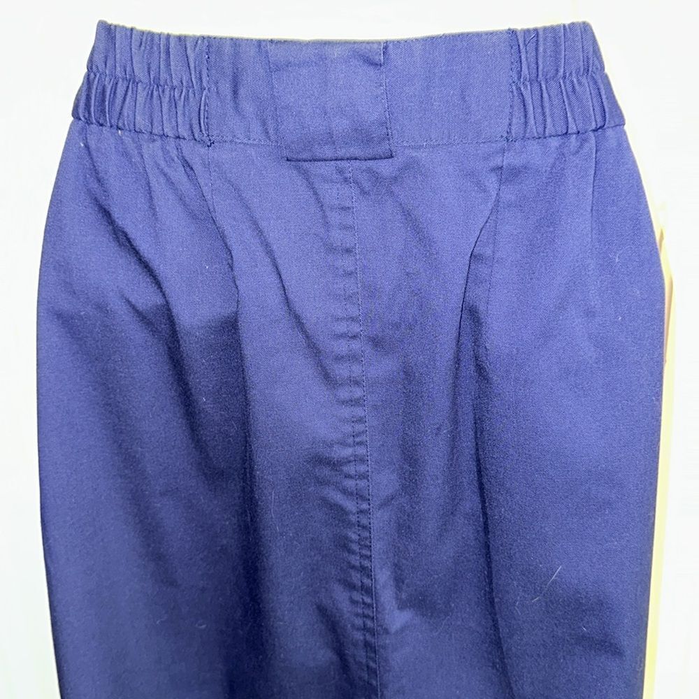 Vintage 80s Chaus Navy Blue Pleat Front Straight Midi Polyester/Cotton Skirt - Picture 6 of 8